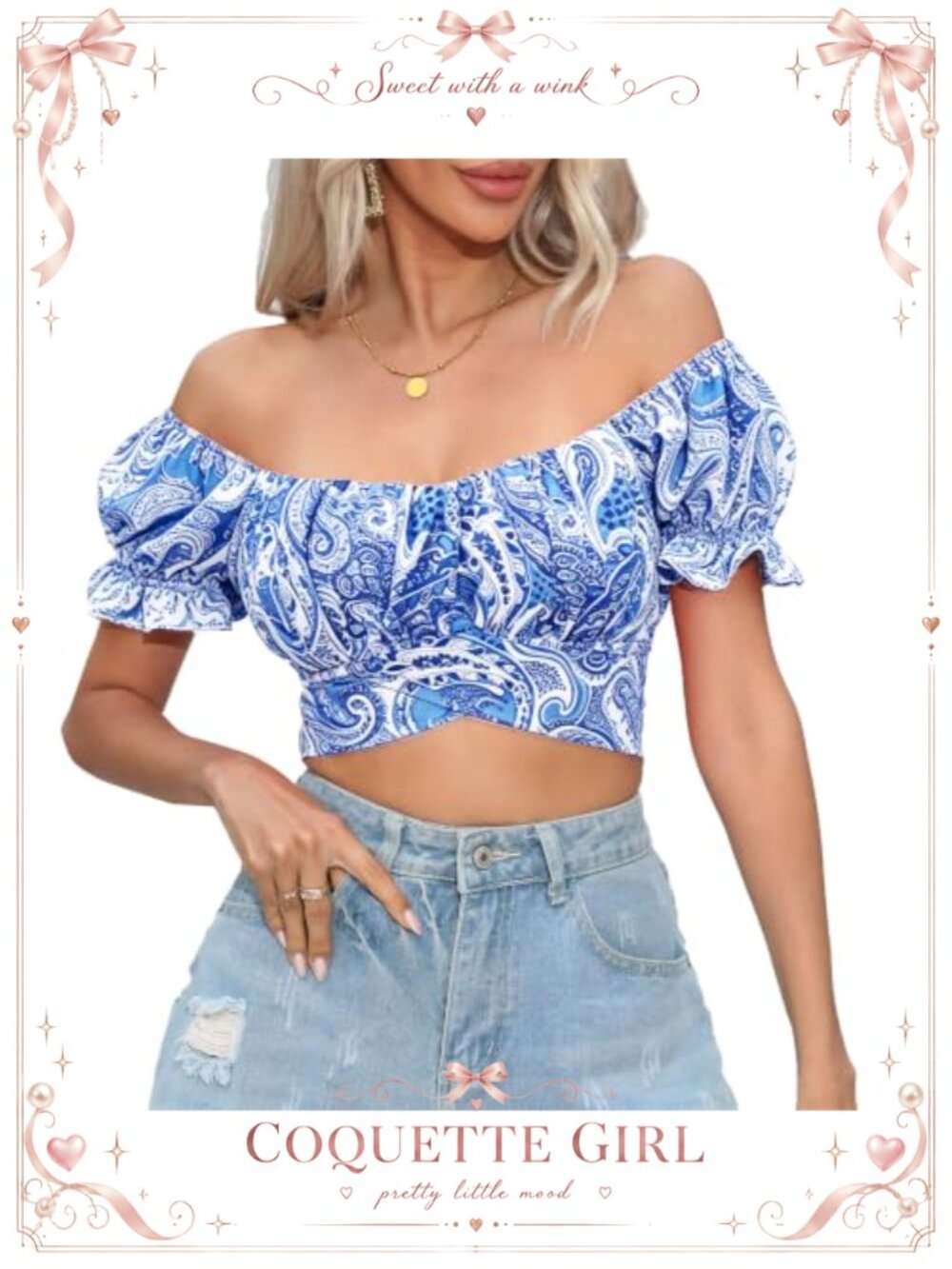 Womens Crop Top Ruffle Short Sleeve Off Shoulder Tie Back Blouse